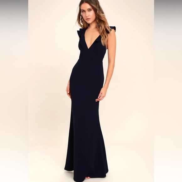 Lulus Perfect Opportunity Navy Blue Maxi Dress Size Small - Picture 2 of 16